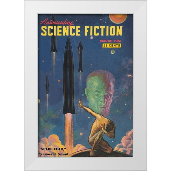 Retrosci-fi 23x32 White Modern Wood Framed Museum Art Print Titled - Astounding Science Fiction: Space Fear