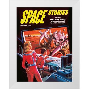 Retrosci-fi 25x32 White Modern Wood Framed Museum Art Print Titled - Space Stories: Space Monster Attack
