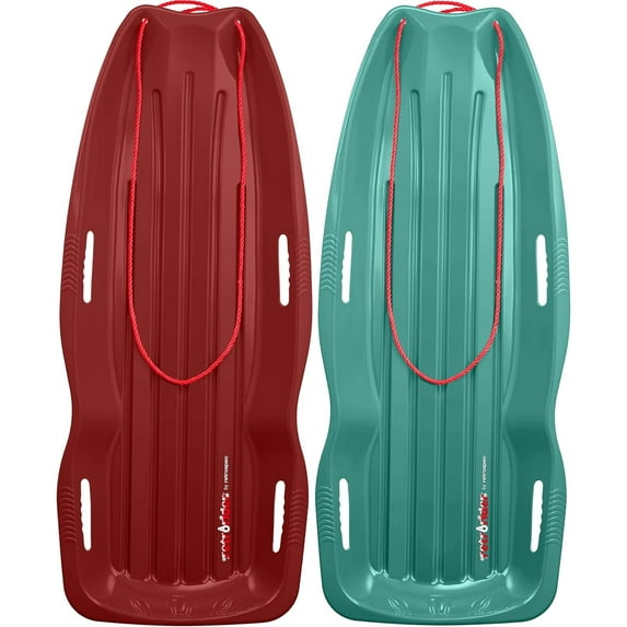Retrospec Retrorider Plastic Snow Sled – Toboggan Style with Pull Rope, Cold-Resistant Coating, and Hard Bottom for Smooth Downhill Rides – 48" Sizes for Kids and Adults