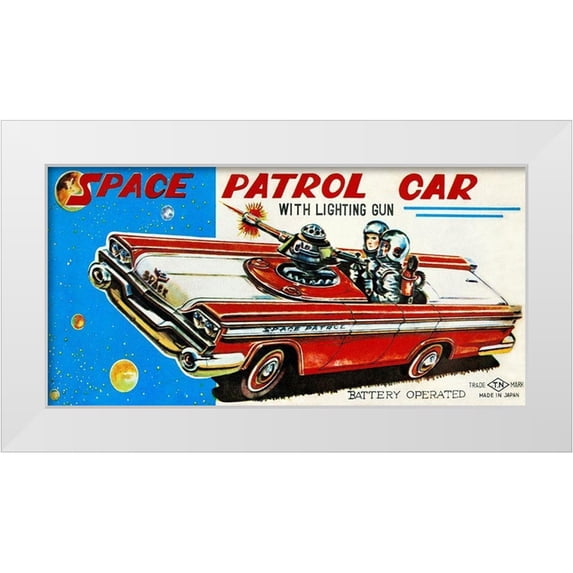 Retrotrans 24x14 White Modern Wood Framed Museum Art Print Titled - Space Patrol Car