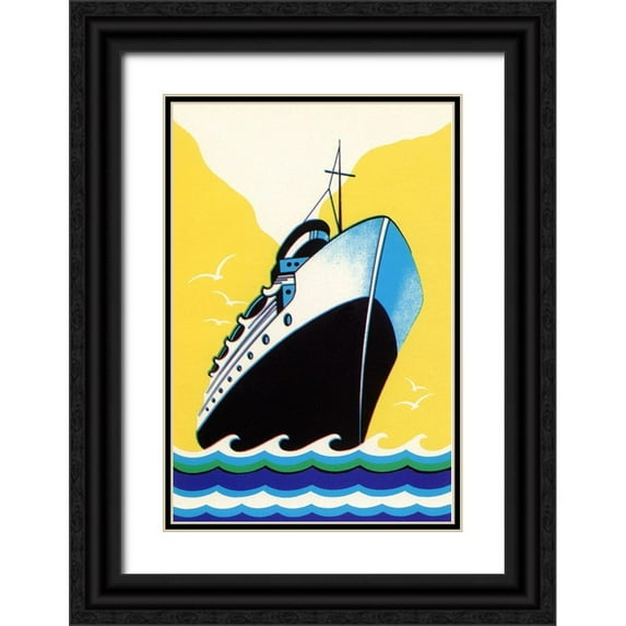 Retrotravel 11x14 Black Ornate Wood Framed with Double Matting Museum Art Print Titled - Steamship Cruise liner Boom Label