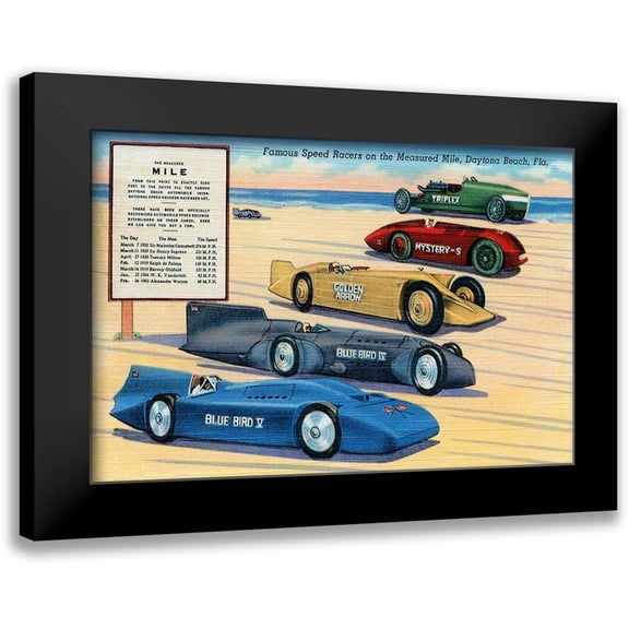 Retrotravel 14x11 Black Modern Framed Museum Art Print Titled - Famous Speed Racers on the Measured Mile