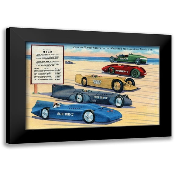 Retrotravel 14x11 Black Modern Framed Museum Art Print Titled - Famous Speed Racers on the Measured Mile