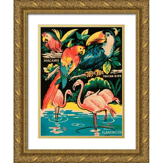 Retrotravel 15x18 Gold Ornate Wood Framed with Double Matting Museum Art Print Titled - Tropical Hobbyland - Birds