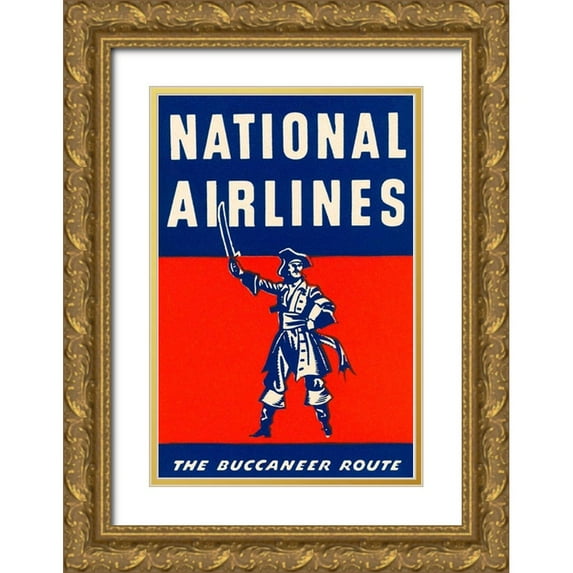Retrotravel 17x24 Gold Ornate Wood Framed with Double Matting Museum Art Print Titled - Nation Airlines - The Buccaneer Route