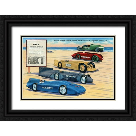 Retrotravel 18x13 Black Ornate Wood Framed with Double Matting Museum Art Print Titled - Famous Speed Racers on the Measured Mile