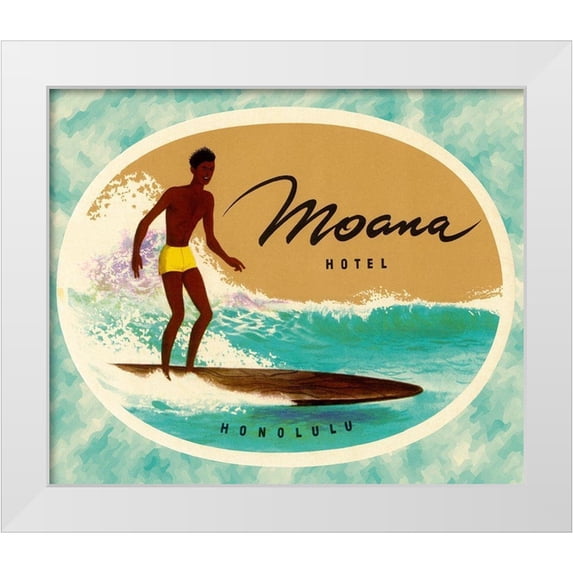 Retrotravel 23x20 White Modern Wood Framed Museum Art Print Titled - Moana Hotel Luggage Label