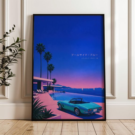 Retrowave Poolside Scene Futurism Asian Inspired City Poster