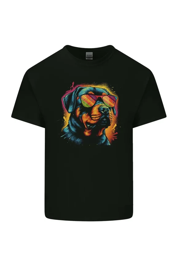 Retrowave Rottweiler Dog Graphic Design Light Cotton Short Sleeve Shirt,for unisex up to 5XL