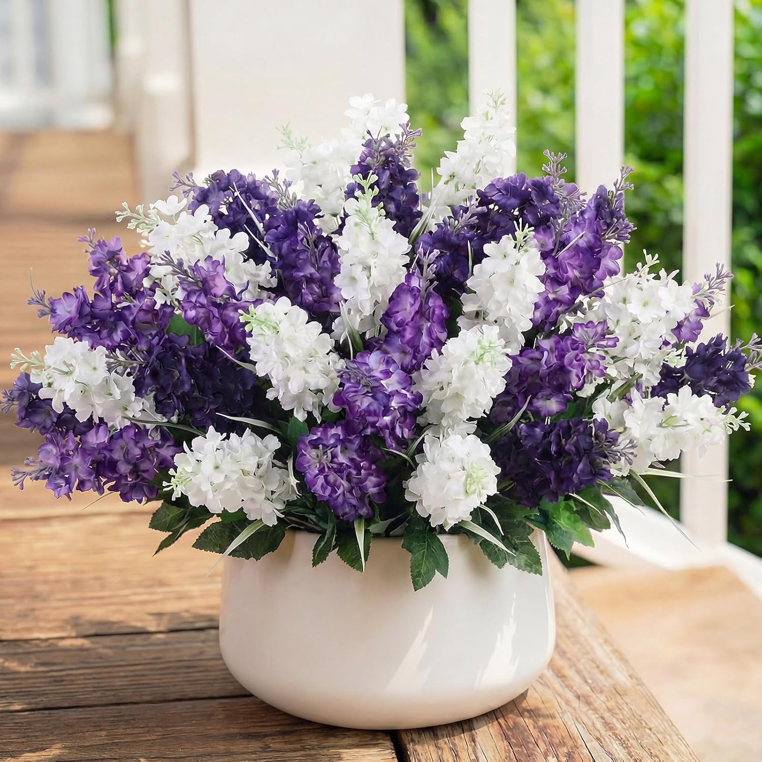 12 Pcs Artificial Flowers Outdoor, 14'' Fake Silk Hyacinth Flowers UV Resistant Bulk for Wedding Home Garden Offices Spring Summer Decor Floral Arrangement(Light Purple,Purple,White)
