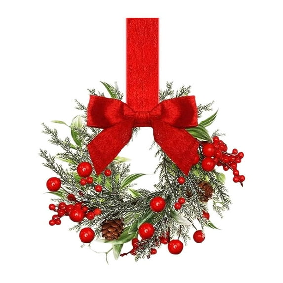 Retrowavy Christmas Kitchen Cabinet Wreaths, Mini Wreath with Ribbon Bows Red Berries,Small Xmas Decor for Window Doors,Classic Christmas Decor,Kitchen Christ-mas Decor1/4/6PCS