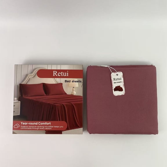 Retui Bed sheets,Full Size Bed Sheets, Hotel Luxury Soft Microfiber Bed Sheets, Breathable, Wrinkle Free (Wine Red, Full)