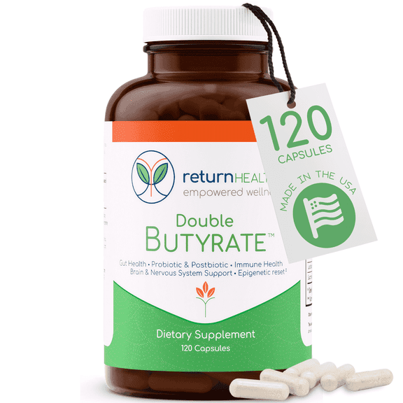 Return Healthy Double Butyrate, Tributyrin and Calcium Butyrate, Digestive and Immune Support Supplement for Men and Women, Odor-Free 120 Veg Capsules