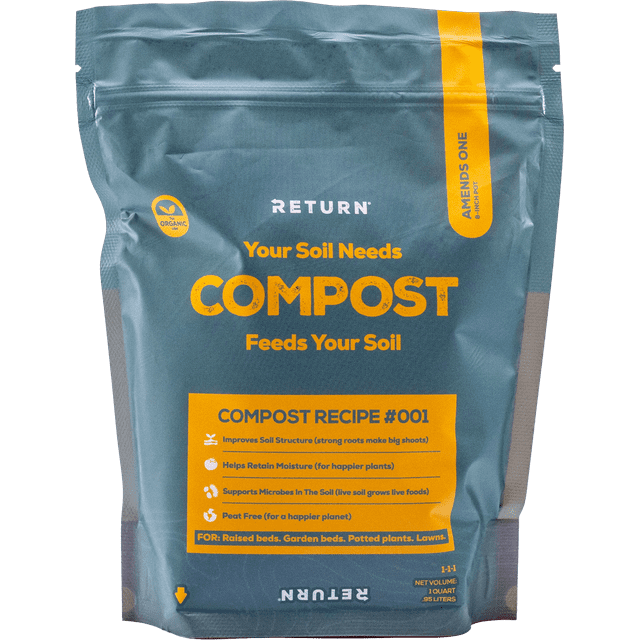Return Organic Compost Recipe 001—1QT Pouch—Fertilizer for Indoor and Outdoor Garden Soil Beds