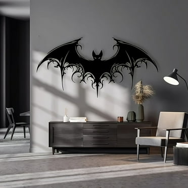 Return Pallets！Majestic Bat Metal Wall Art，Giant Bat Metal Wall Decor，Halloween Bat Wall HangIng，1* Wrought Iron Decoration，Black