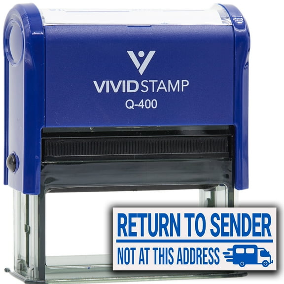 Return To Sender Not At This Address (Mail Van) Self Inking Rubber Stamp (Blue Ink) - Q-400