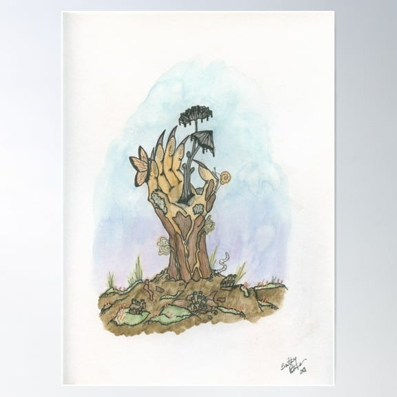 Return To The Earth - Mushroom Tree Hand Poster Wall Art, Modern Wall Decor For Living Room Bedroom, 8x12 UNFRAMED