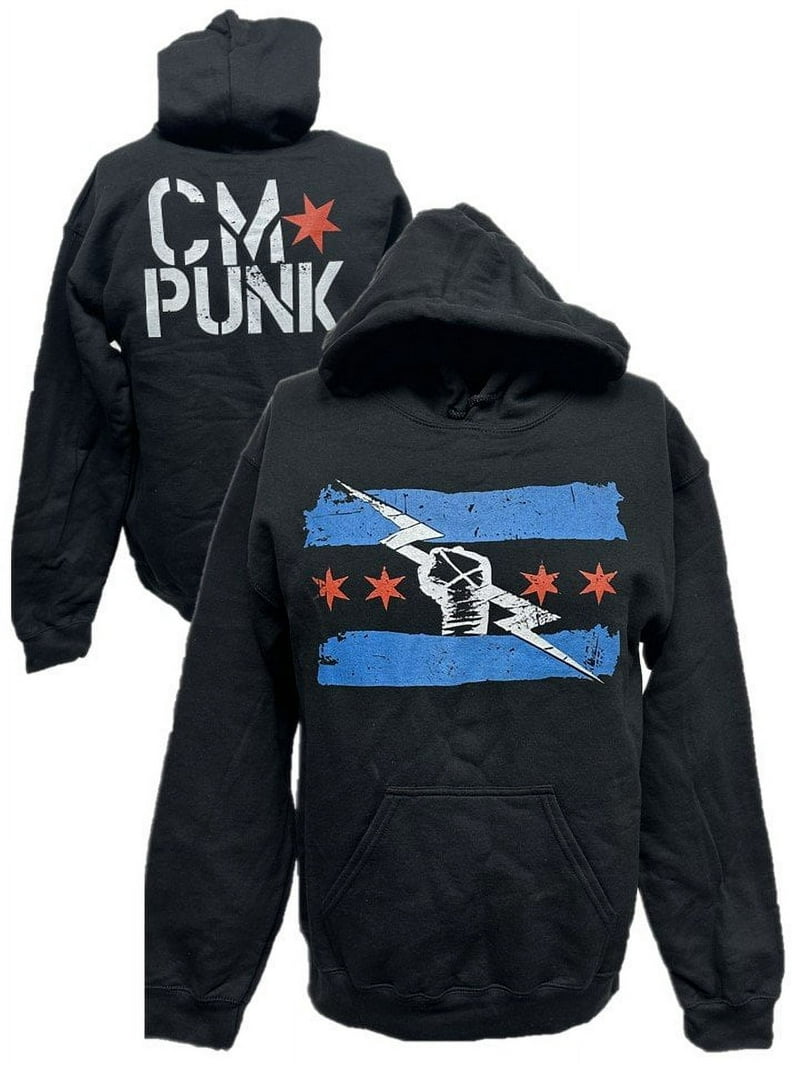 CM Punk Return Blue Logo Black Pullover Sweatshirt Hoody - Walmart.com