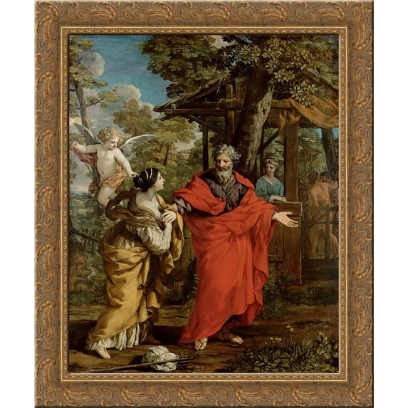 Return of Hagar 24x20 Gold Ornate Wood Framed Canvas Art by Pietro da Cortona