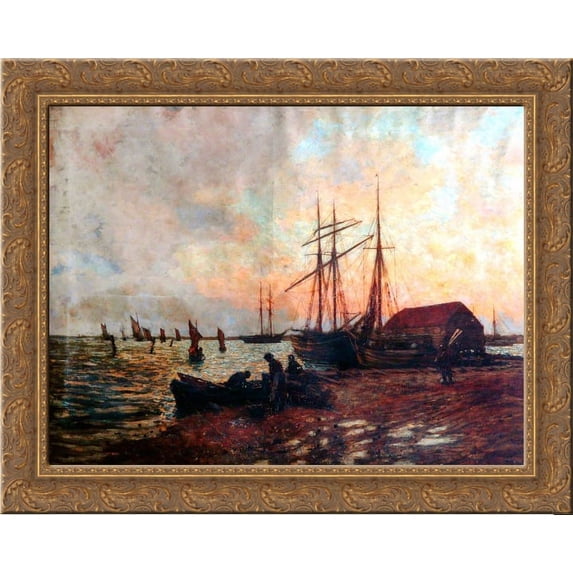 Return of the Boat, Shoreham 24x20 Gold Ornate Wood Framed Canvas Art by James Charles