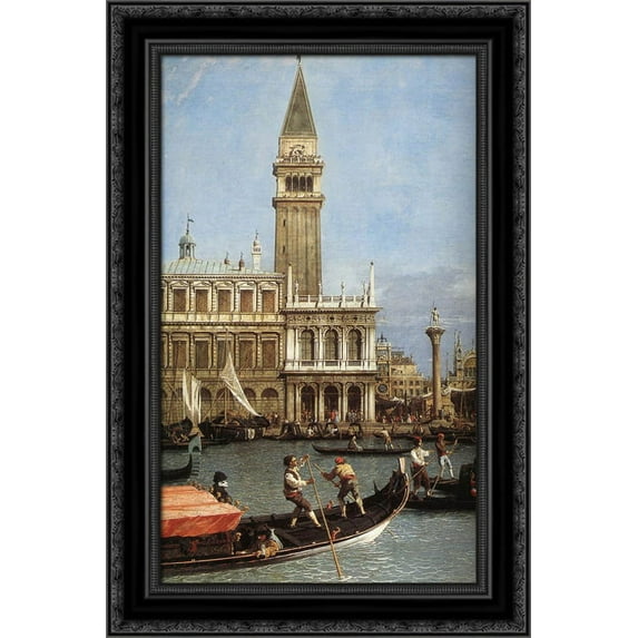 Return of the Bucentoro to the Molo on Ascension Day (detail) 17x24 Black Ornate Wood Framed Canvas Art by Canaletto