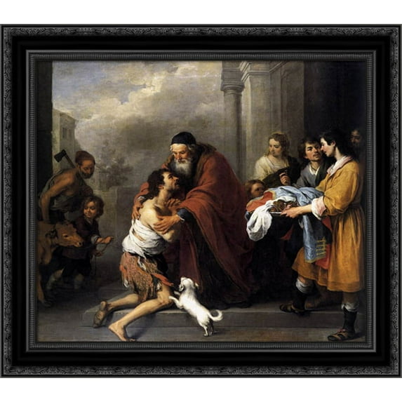 Return of the Prodigal Son 18x24 Black Ornate Wood Framed Canvas Art by Murillo, Bartolome
