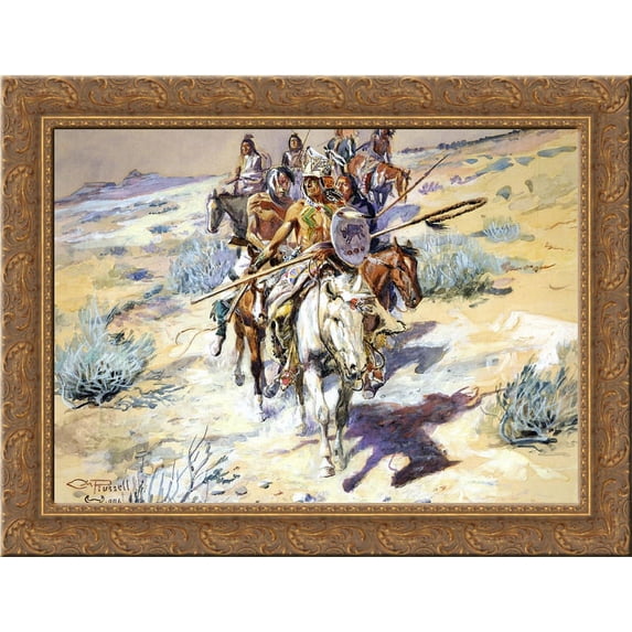 Return of the Warriors 24x20 Gold Ornate Wood Framed Canvas Art by Charles M. Russell