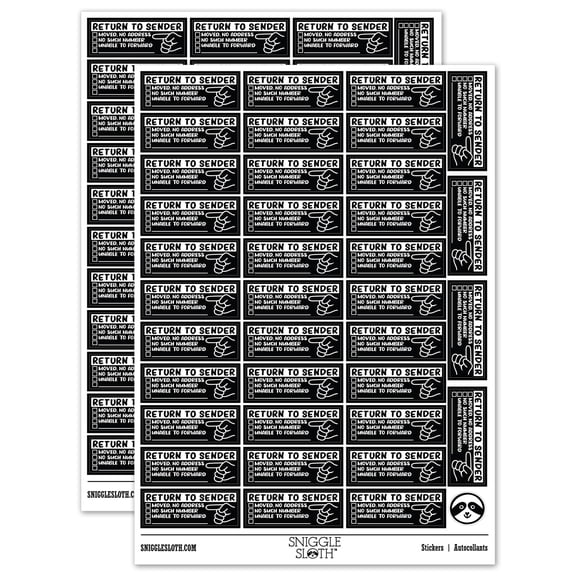 Return to Sender Fill-in Letter Mail Sticker Set - Black - Matte Finish - 1.5" Small