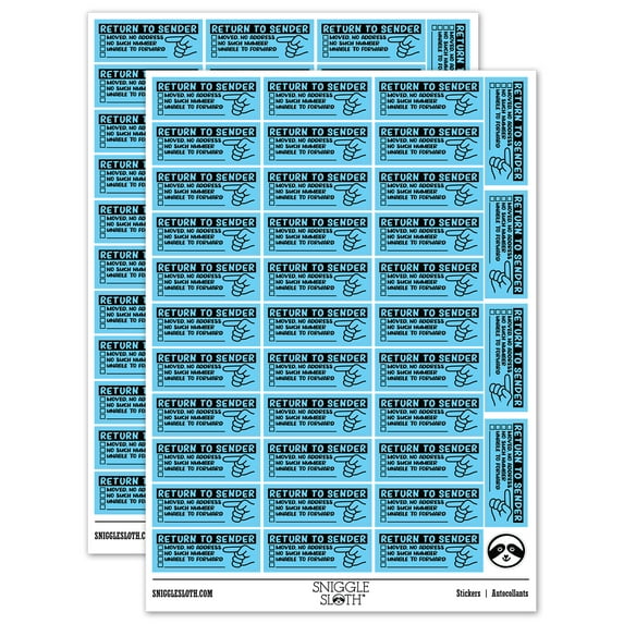 Return to Sender Fill-in Letter Mail Sticker Set - Light Blue - Gloss Finish - 1.5" Small