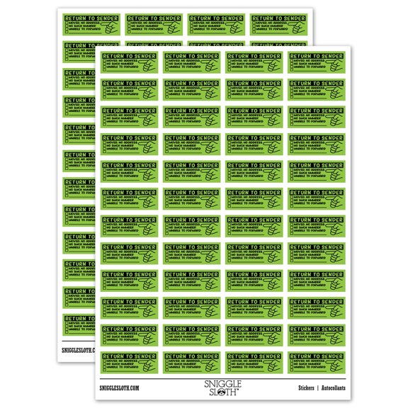 Return to Sender Fill-in Letter Mail Sticker Set - Light Green - Gloss Finish - 1.25" Mini