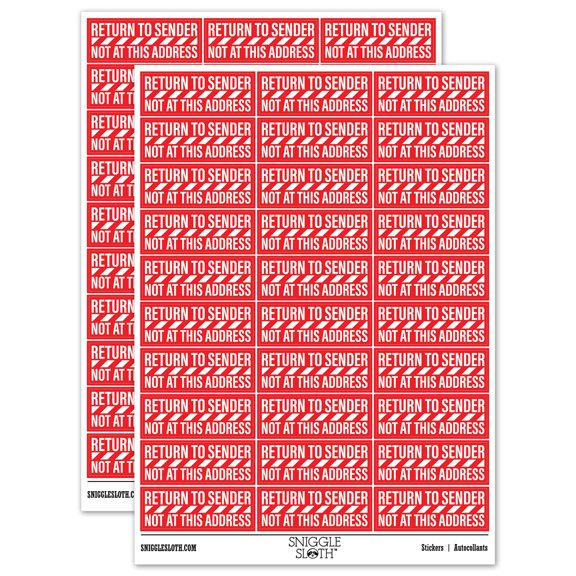 Return to Sender Not at this Address Mail Delivery Service Sticker Set - Red - Gloss Finish - 1.75" Medium