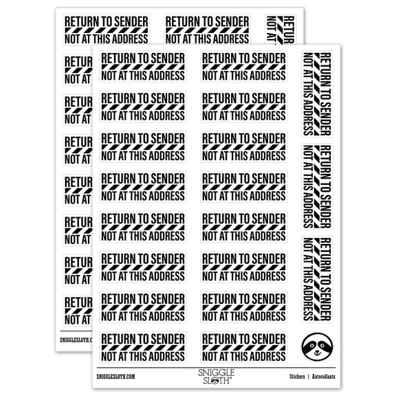Return to Sender Not at this Address Mail Delivery Service Sticker Set - White - Matte Finish - 2.00" Large
