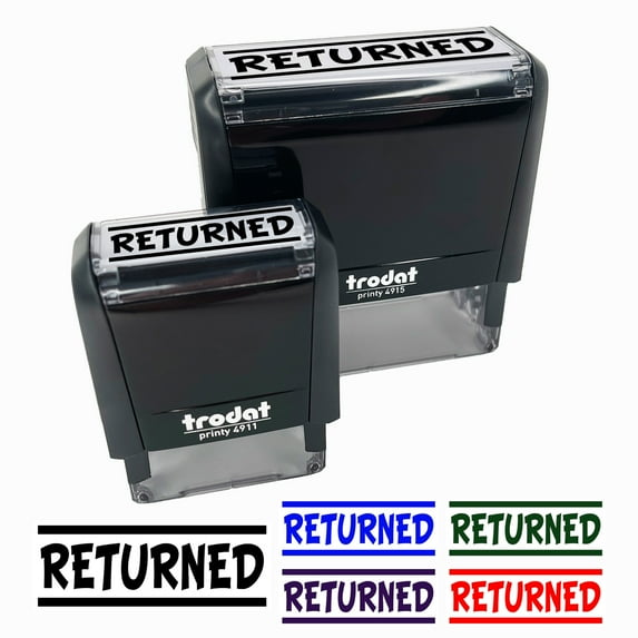 Returned Border Top Bottom Self-Inking Rubber Stamp Ink Stamper for Business Office - Blue Ink - Small 1-1/2 Inch