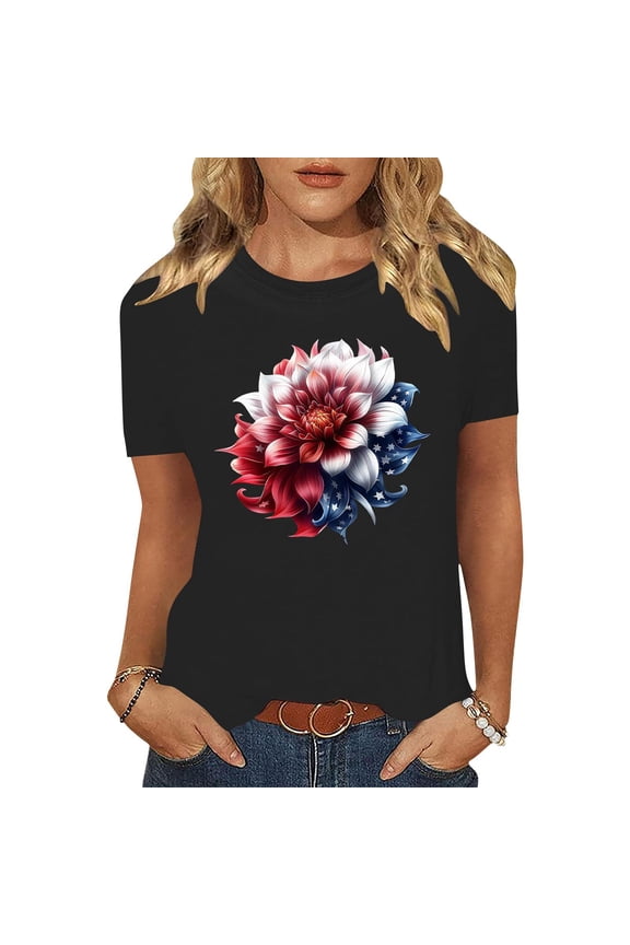 Plus Size Graphic Tees for Women Trendy Usa T Shirt American Flag Shirt Short Sleeve 4Th of July Shirts Crewneck Patriotic Tshirts Summer Fashion Tops Striped Stars Blouses