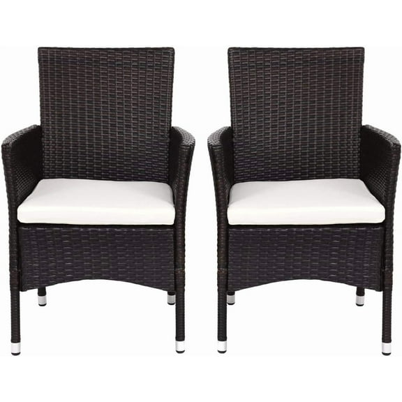 ReunionG 2PCS Patio Rattan Chairs, Furniture Armchair Set with Removable Cushions, Garden, Balcony, Pool Modern Rattan Armchair Set, Outdoor Wicker Chair Set (Brown)