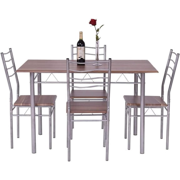 ReunionG 5-Piece Dining Table Set, 4 Chairs and Table Set with Metal Frame, Kitchen Breakfast Compact Table Set, Perfect for Dining Room, Apartment