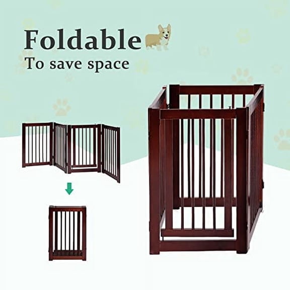 ReunionG Configurable Dog Gate Door, Standing Panel Wood Pet Safety Fence, Folding Z Shape Indoor Hall Stairs Dog Puppy Gate, Extra Wide Pet Safety Fence, 80Lx30Hx0.8DIn, 4 Panels, 6473PS