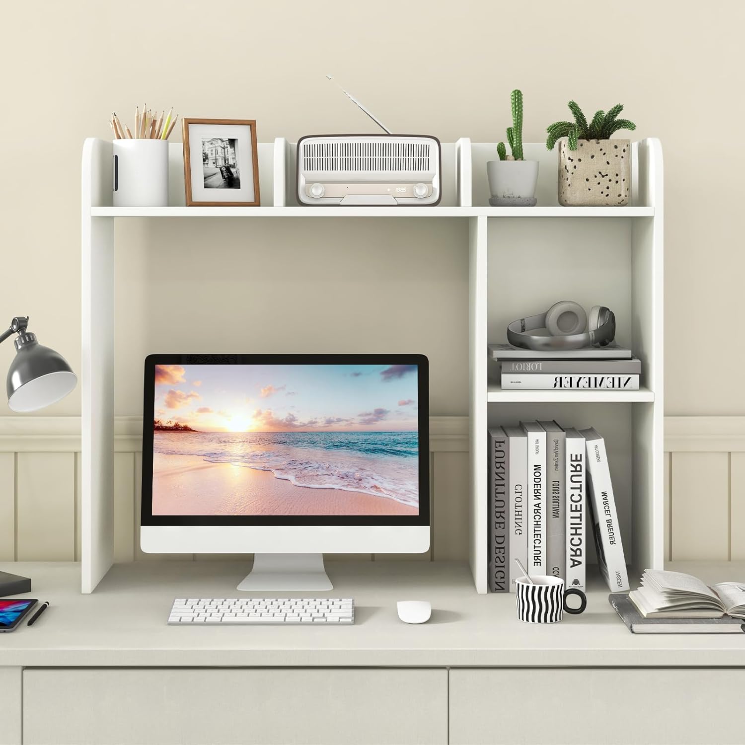 ReunionG Desk Hutch, Wood Desktop Bookshelf w/5 Shelves for 27 ...