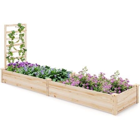 ReunionG Raised Garden Bed with Trellis, Outdoor Large Planter Box w/Open-Ended Design for Vegetables, Herbs, Fruits, Enhanced Wooden Raised Flower Bed for Gardening, Patio, Yard (93’’ x 25’’ x 40’’)