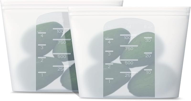 Reusable 100% Silicone Food Storage Bags, Sandwich Snack Bags New Generation Stand Up Zip Container for Soup and Leftovers, Plastice & BPA Free, Microwave Oven Safe 3 Pack (51oz, 34oz, 17oz) - Thumbnail 2