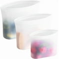 thumbnail image 1 of Reusable 100% Silicone Food Storage Bags, Sandwich Snack Bags New Generation Stand Up Zip Container for Soup and Leftovers, Plastice & BPA Free, Microwave Oven Safe 3 Pack (51oz, 34oz, 17oz), 1 of 5