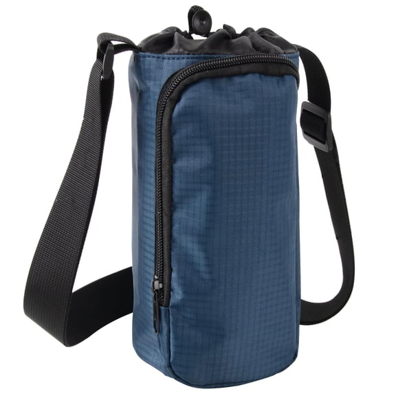 Reusable 16 Oz. Drawstring Closure Water Bottle Carrier Bag with Adjustable Shoulder Strap & Phone Pocket for Glass, Plastic, Stainless Steel Bottles, Walking, Running, Biking & Jogging in Navy Blue