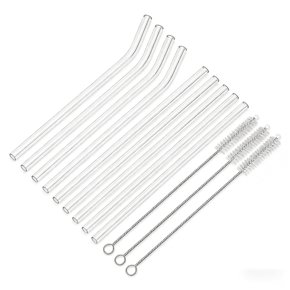 Reusable 24-Pack Glass Drinking Straws with 4 Cleaning Brushes, Bulk Party Pack