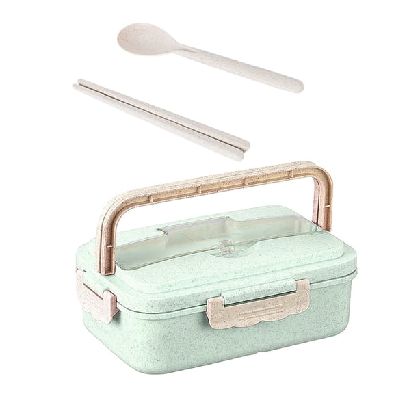 Reusable 3-Compartment Bento Box for Lunch - Eco-Friendly Straw Fiber Food Storage Container, Safe for Microwave & Dishwasher Use Green