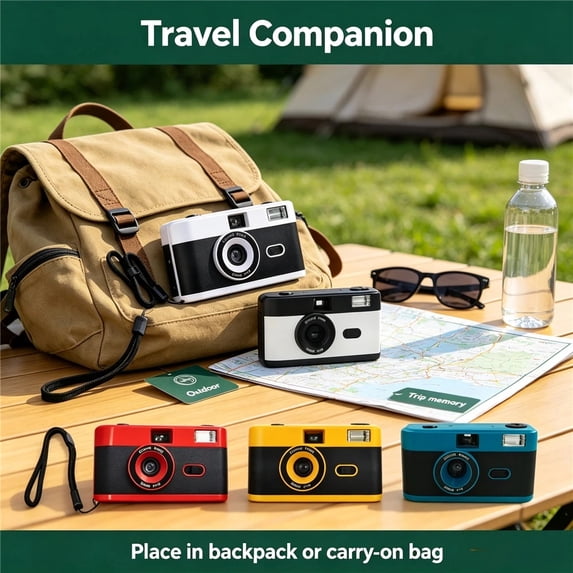 Reusable 35mm Film Camera With Built-In Flash, Focus-Free Point & Shoot, Manual Wind/Reload, ABS Retro Body – Uses Standard 135 Film Rolls (Film Not Included)