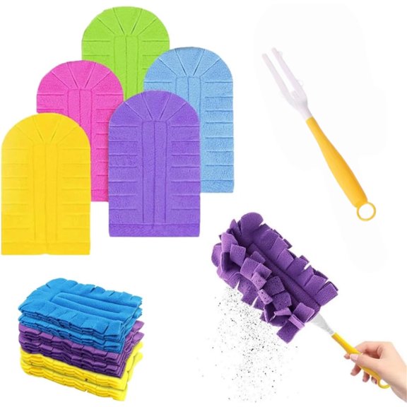 Reusable 360° Electrostatic Microfiber Dust Duster, Detachable Washable Chenille Covers, Multi-Surface Cleaning Tool For Household Dust Removal,1 Set