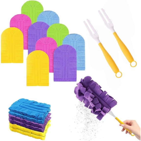 Reusable 360° Electrostatic Microfiber Dust Duster, Detachable Washable Chenille Covers, Multi-Surface Cleaning Tool For Household Dust Removal,2 Set