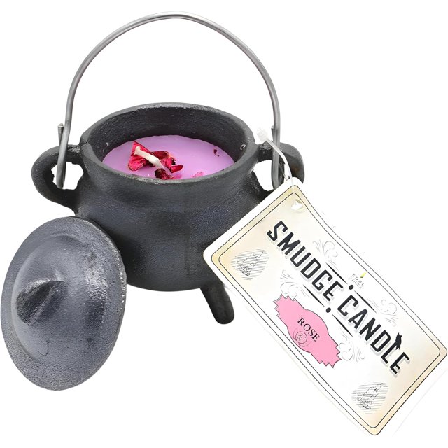 Reusable 4" Cast Iron Cauldron Candle with Lid and Hanging Handle for