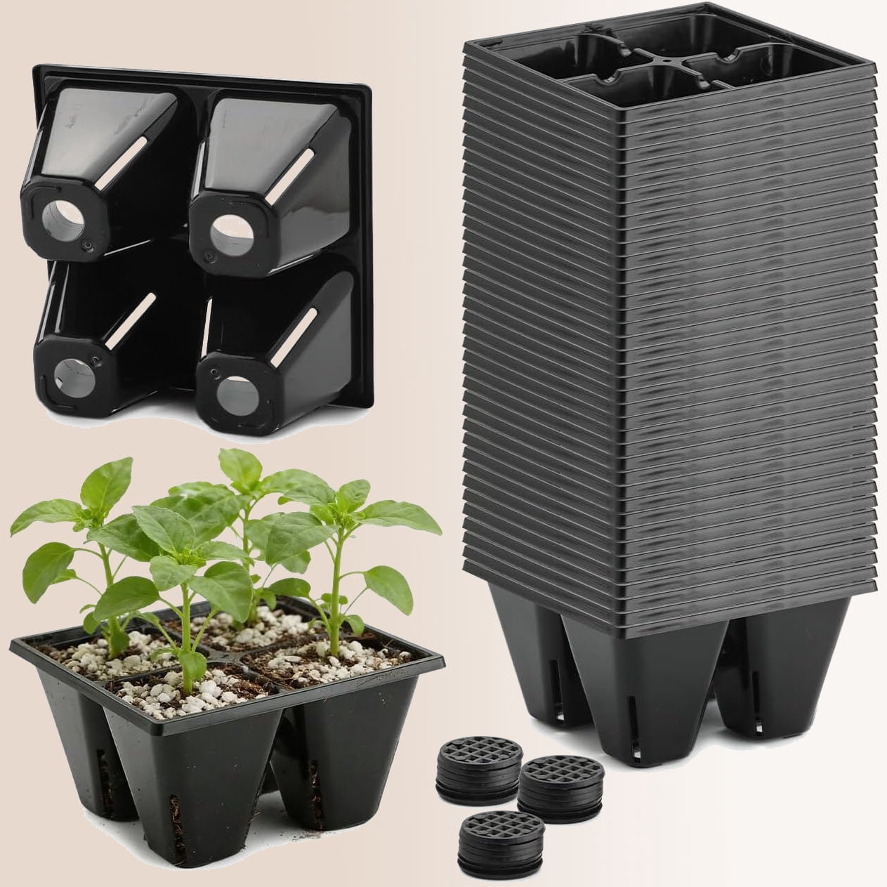 Reusable 4-Cell Seed Starter Tray for Seedlings, Deep Large Cell Plant Starter Trays with Drainage Holes for Seed Germination, Easy Transplant, Fits Standard 1020 Flats