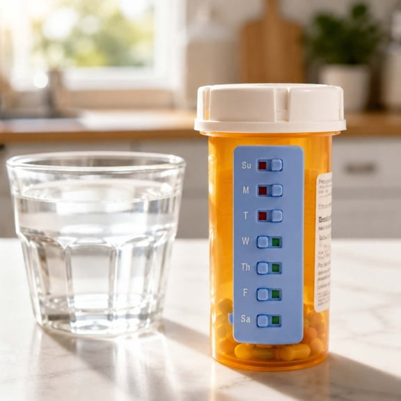 Reusable 7 Day Weekly Medication Reminder Clip On Pills Bottle Tracker White Blue 1 Pack